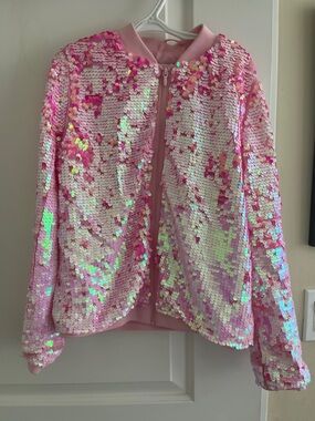 H&M Kids Pink Sequin Bomber Jacket Size 10